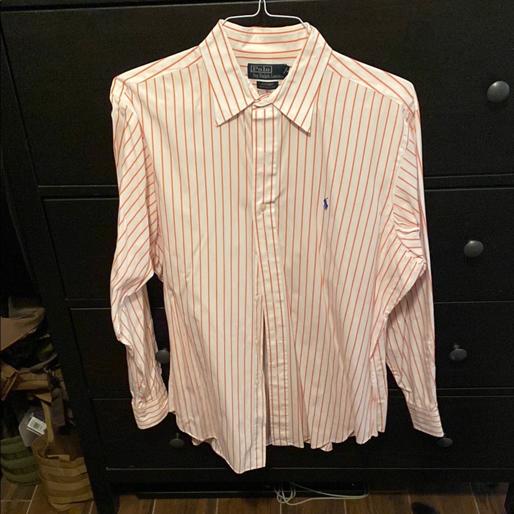 Polo by Ralph Lauren Orange and White Casual Button Down Shirt